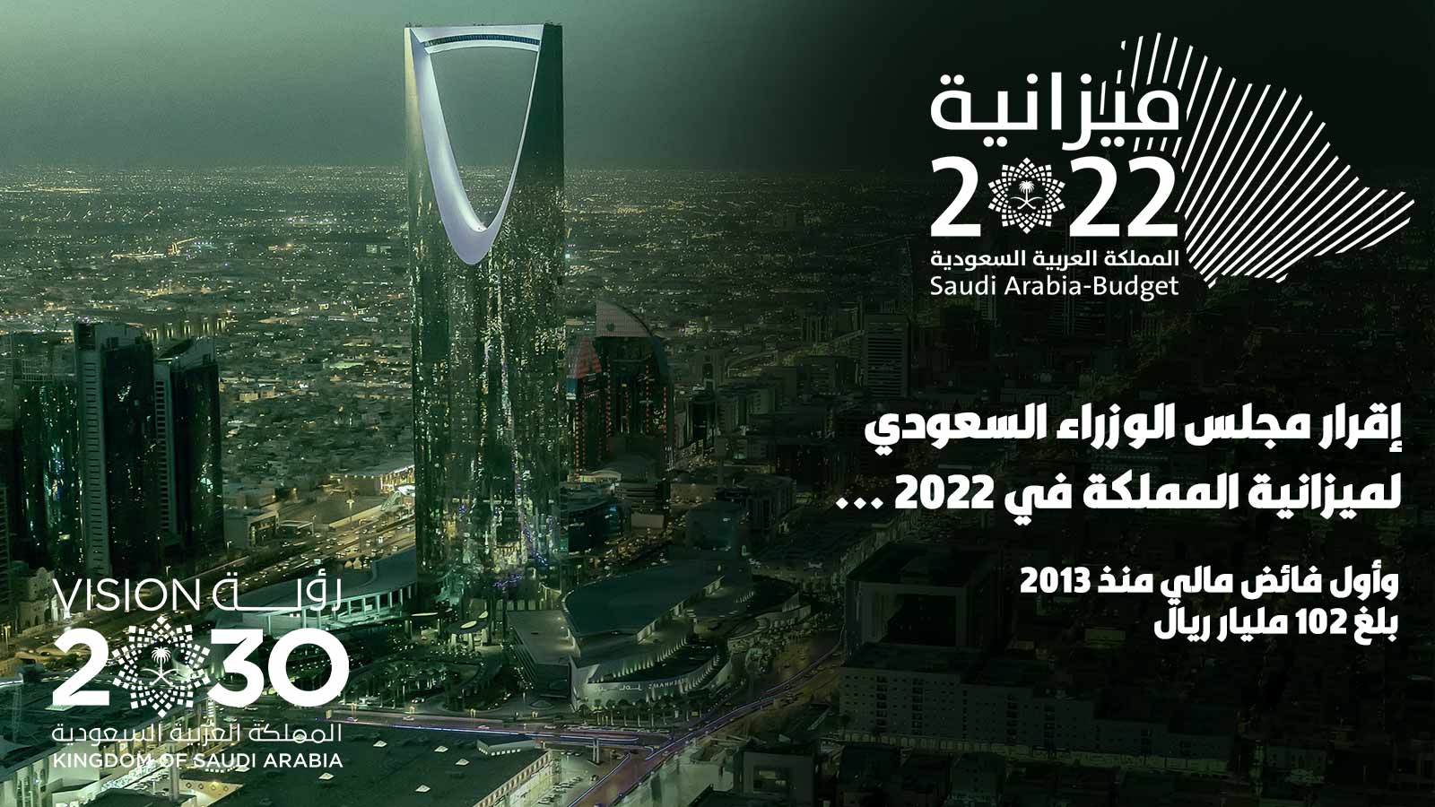 إقرار مجلس الوزراء السعودي لميزانية المملكة في 2022 وأول فائض مالي منذ 2013 بلغ 102 مليار ريال